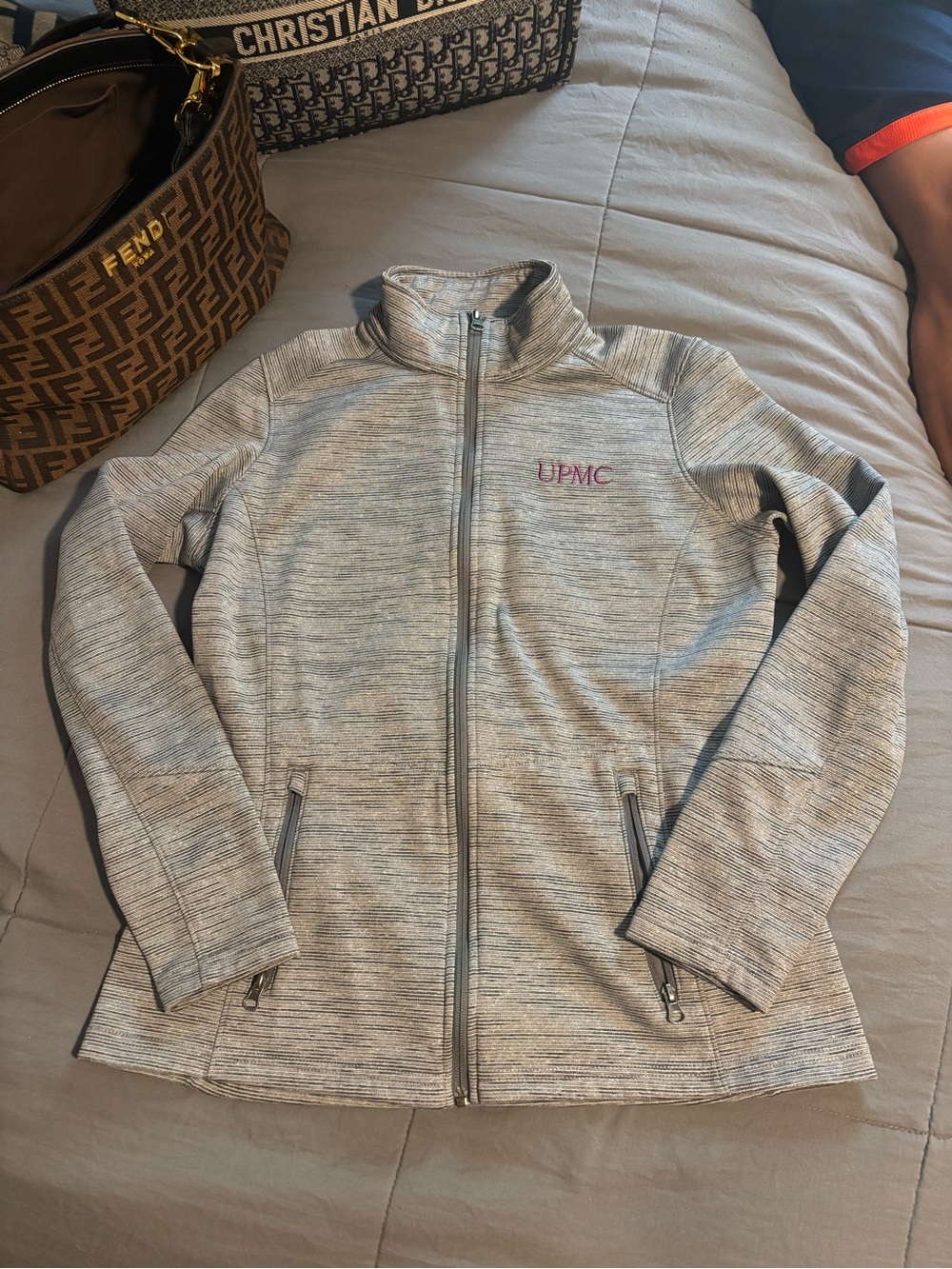 Port Authority Light Heather Gray Full-Zip Utility Jacket with UPMC Embroidery